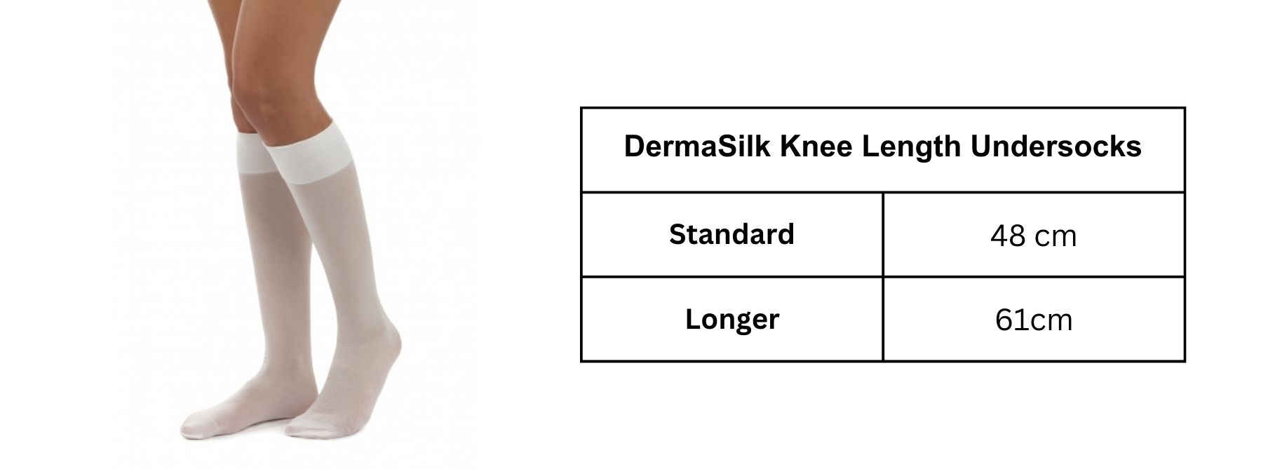 DermaSilk Knee Length Under Socks size guide